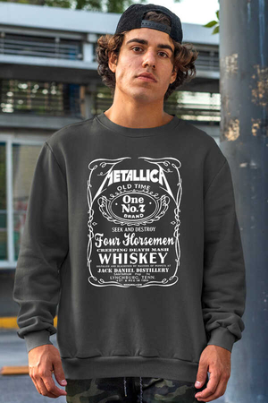 Metallica Jack Logo Antrasit Bisiklet Yaka Kalın Erkek Sweatshirt - Thumbnail