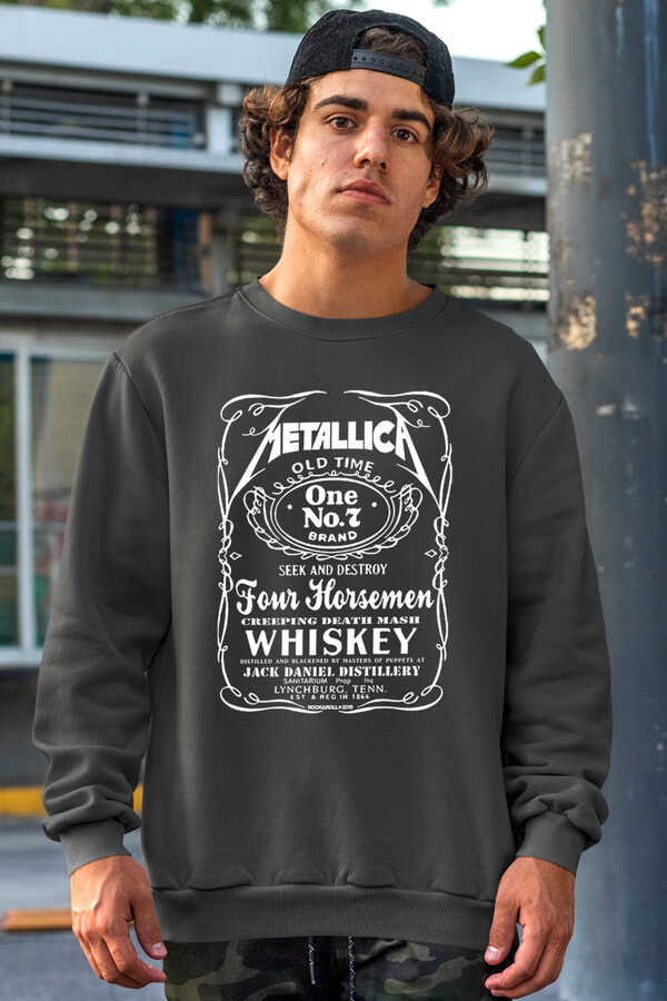 Metallica Jack Logo Antrasit Bisiklet Yaka Kalın Erkek Sweatshirt