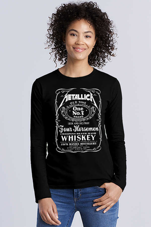 Metallica Jack Logo Siyah Bisiklet Yaka Uzun Kollu Penye Kadın T-shirt - Thumbnail