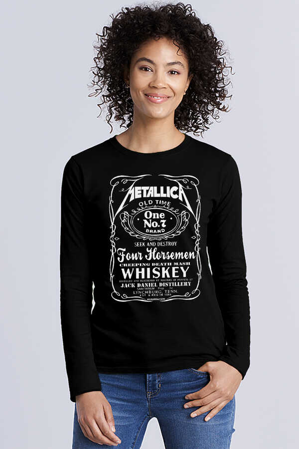 Metallica Jack Logo Siyah Bisiklet Yaka Uzun Kollu Penye Kadın T-shirt