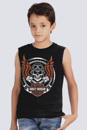 Rock & Roll - Motorcu Kurukafa Kesik Kol Siyah Çocuk T-shirt
