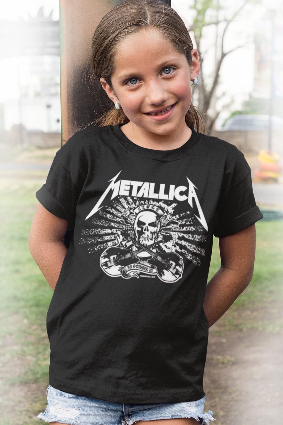 Metallica Kurukafa Kısa Kollu Siyah Çocuk Tişört