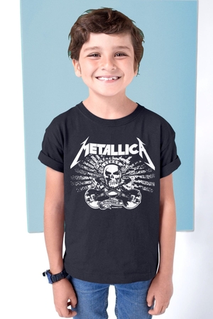 Metallica Kurukafa Kısa Kollu Siyah Çocuk Tişört - Thumbnail