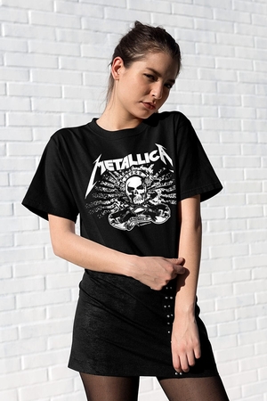 Metallica Kurukafa Kısa Kollu Siyah Kadın T-shirt - Thumbnail