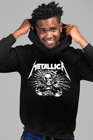 Metallica Kurukafa Siyah Kapşonlu Erkek Sweatshirt - Thumbnail