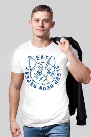 Rock & Roll - Şaşkın Kedi Beyaz Kısa Kollu Erkek T-shirt
