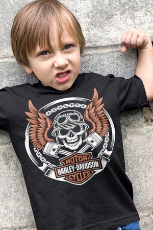 Rock & Roll - Motorcu Kurukafa Kısa Kollu Siyah Çocuk Tişört