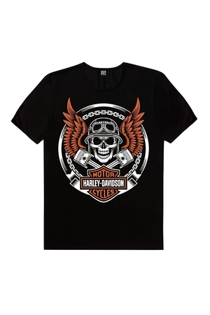 Rock & Roll - Motorcu Kurukafa Kısa Kollu Siyah Tişört