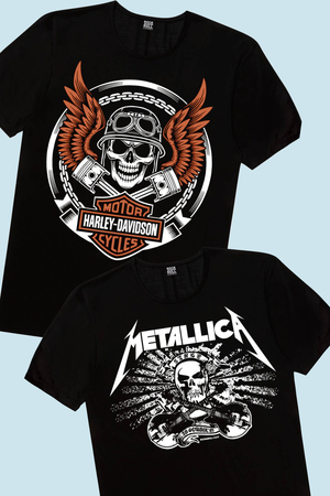 Rock & Roll - Motorcu Kurukafa, Metallica Kurukafa Çocuk Tişört 2'li Eko Paket