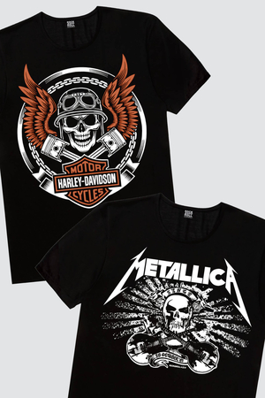 Rock & Roll - Motorcu Kurukafa, Metallica Kurukafa Kadın 2'li Eko Paket T-shirt