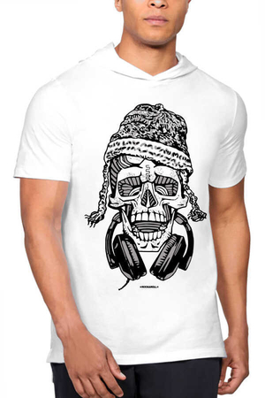 Rock & Roll - Nepalli Kurukafa Beyaz Kapşonlu Kısa Kollu Erkek T-shirt