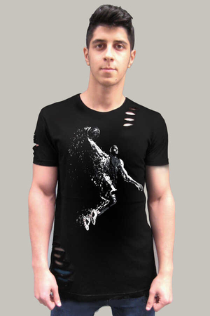 Rock & Roll - Pro Smaç Kısa Kollu Yırtık Ripped Siyah T-shirt