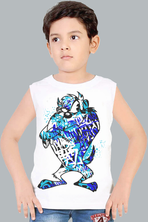 Rock & Roll - Boyalı Canavar Beyaz Kesik Kol | Kolsuz Erkek Çocuk T-shirt