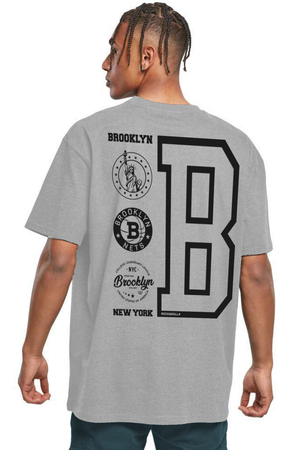 Brooklyn Logo Gri Oversize Arka Baskılı Kısa Kollu Erkek T-shirt - Thumbnail