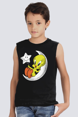 Rock & Roll - Ay Yıldız Siyah Kesik Kol | Kolsuz Erkek Çocuk T-shirt