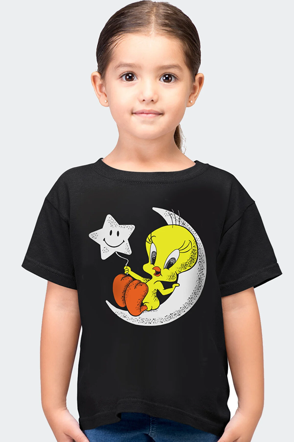 Ay Yıldız Siyah Kısa Kollu Çocuk T-shirt - Thumbnail