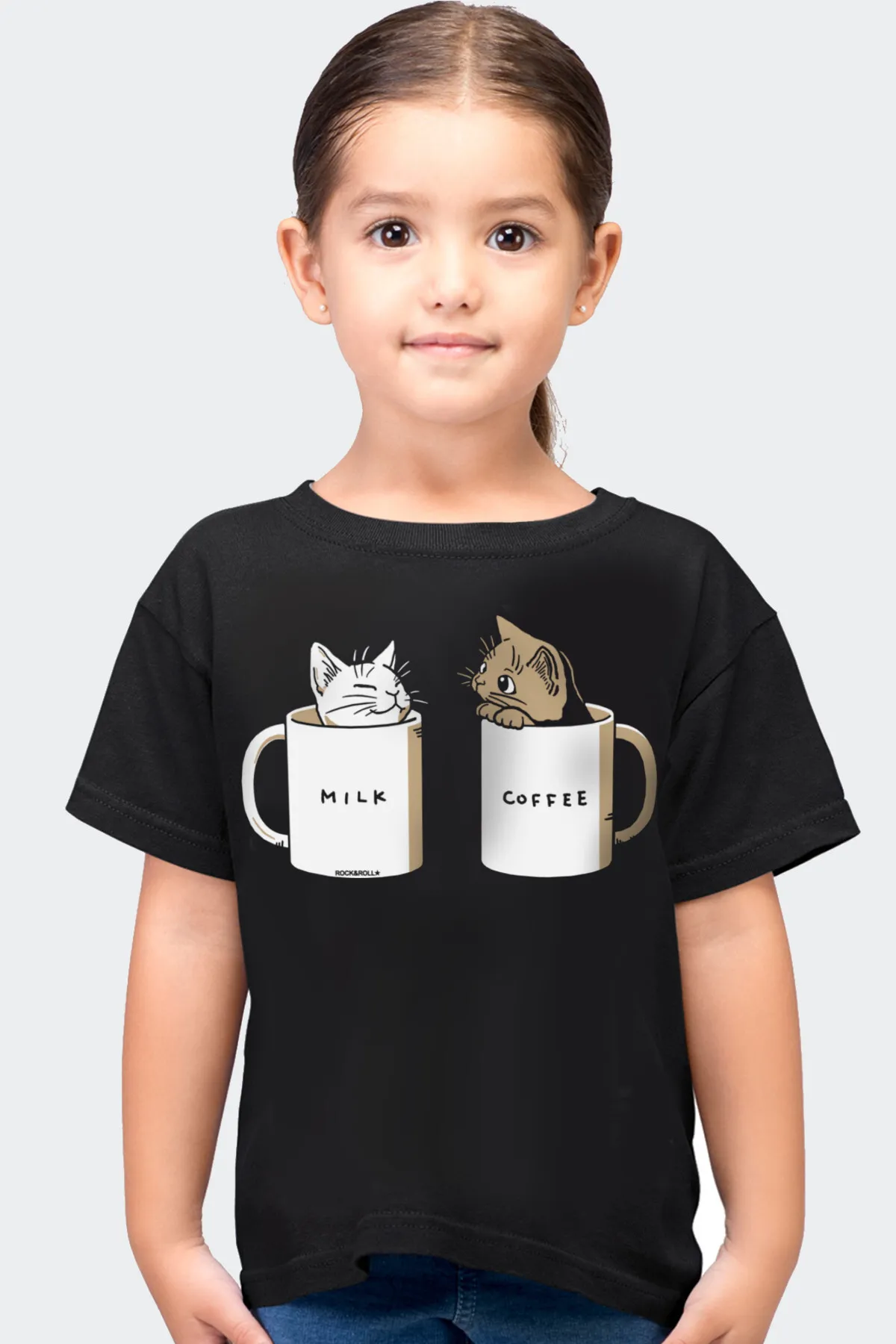 Sütlü Sade Siyah Kısa Kollu Çocuk T-shirt - Thumbnail