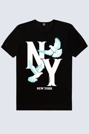 Ny Güvercinleri Siyah Kısa Kollu Erkek T-shirt - Thumbnail