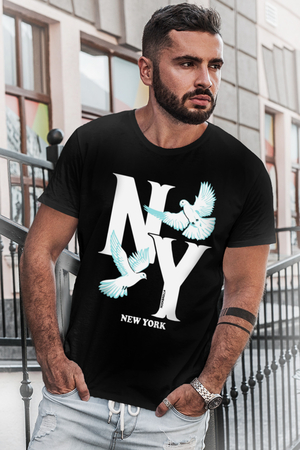 Rock & Roll - Ny Güvercinleri Siyah Kısa Kollu Erkek T-shirt