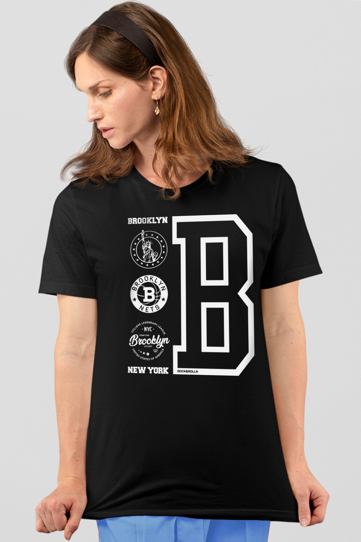 Brooklyn Logo Siyah Kısa Kollu Kadın T-shirt