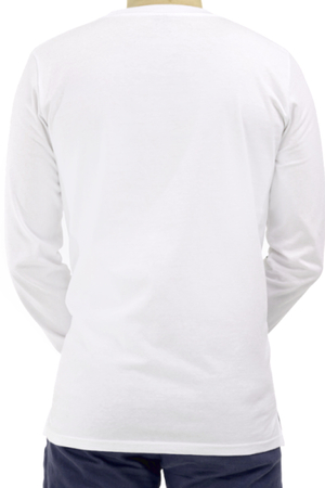 Boyalı Canavar Beyaz Bisiklet Yaka Uzun Kollu Erkek Penye T-shirt - Thumbnail