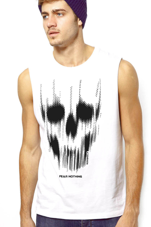 Matriks Kurukafa Beyaz Kesik Kol Kolsuz Baskılı Erkek T-shirt - Thumbnail