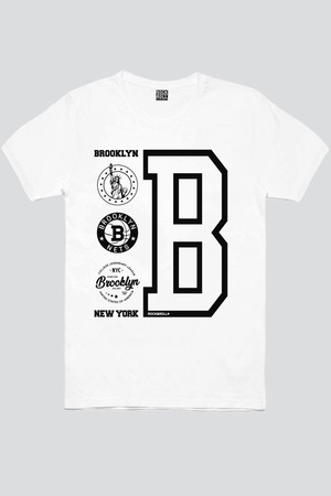 Brooklyn Logo Beyaz Kısa Kollu Kadın T-shirt - Thumbnail