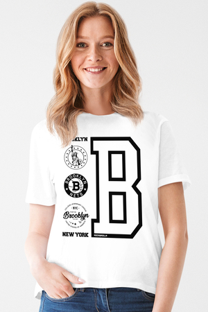 Brooklyn Logo Beyaz Kısa Kollu Kadın T-shirt - Thumbnail
