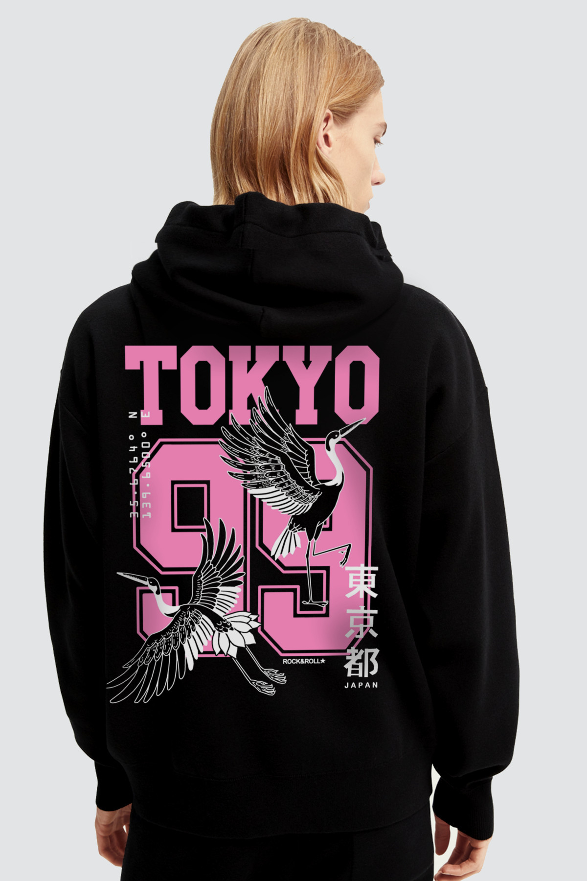 Tokyo 99 Kapüşonlu Kalın Oversize Arka Baskılı Siyah Kadın Sweatshirt