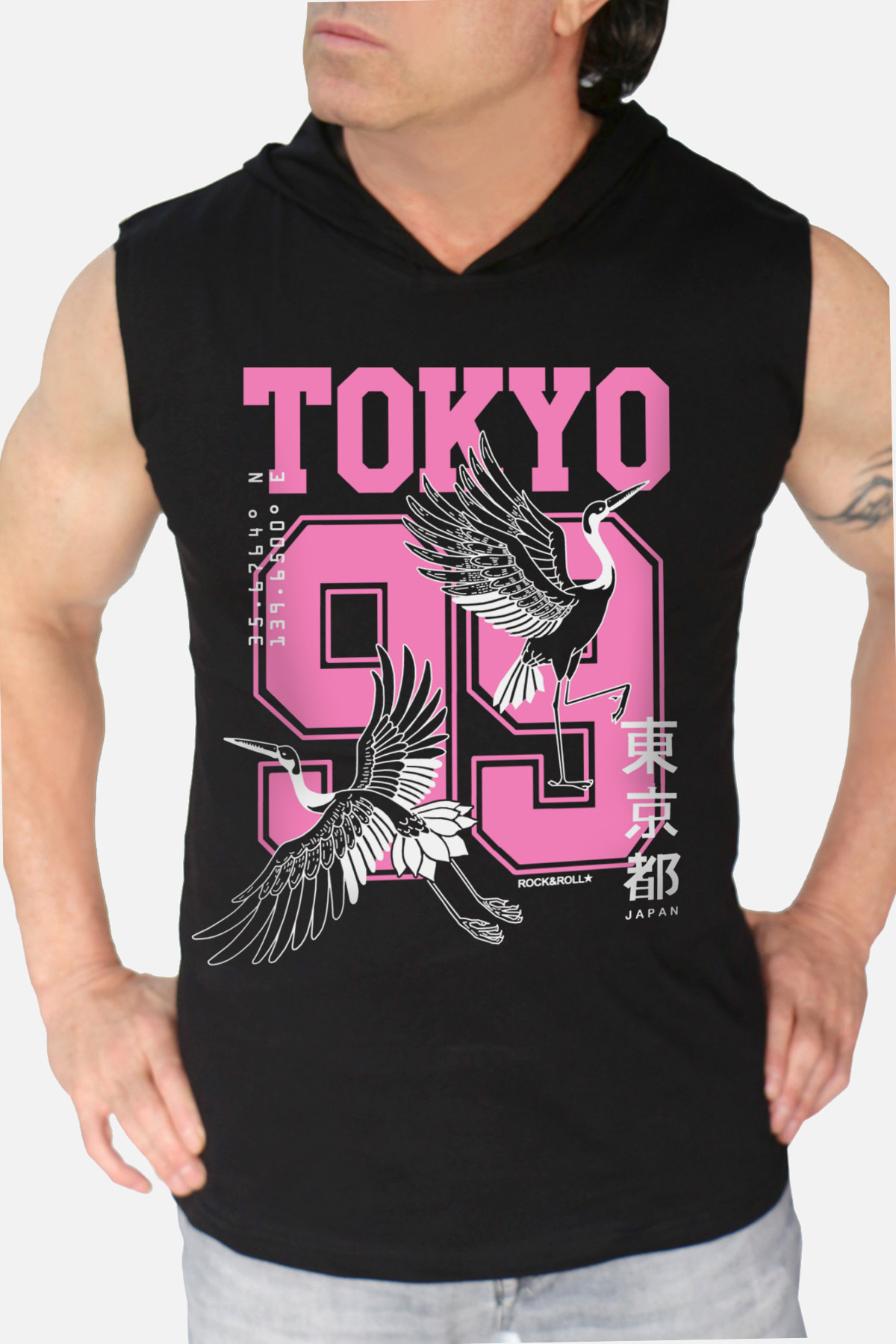 Tokyo 99 Siyah Kapüşonlu Kolsuz Erkek T-shirt