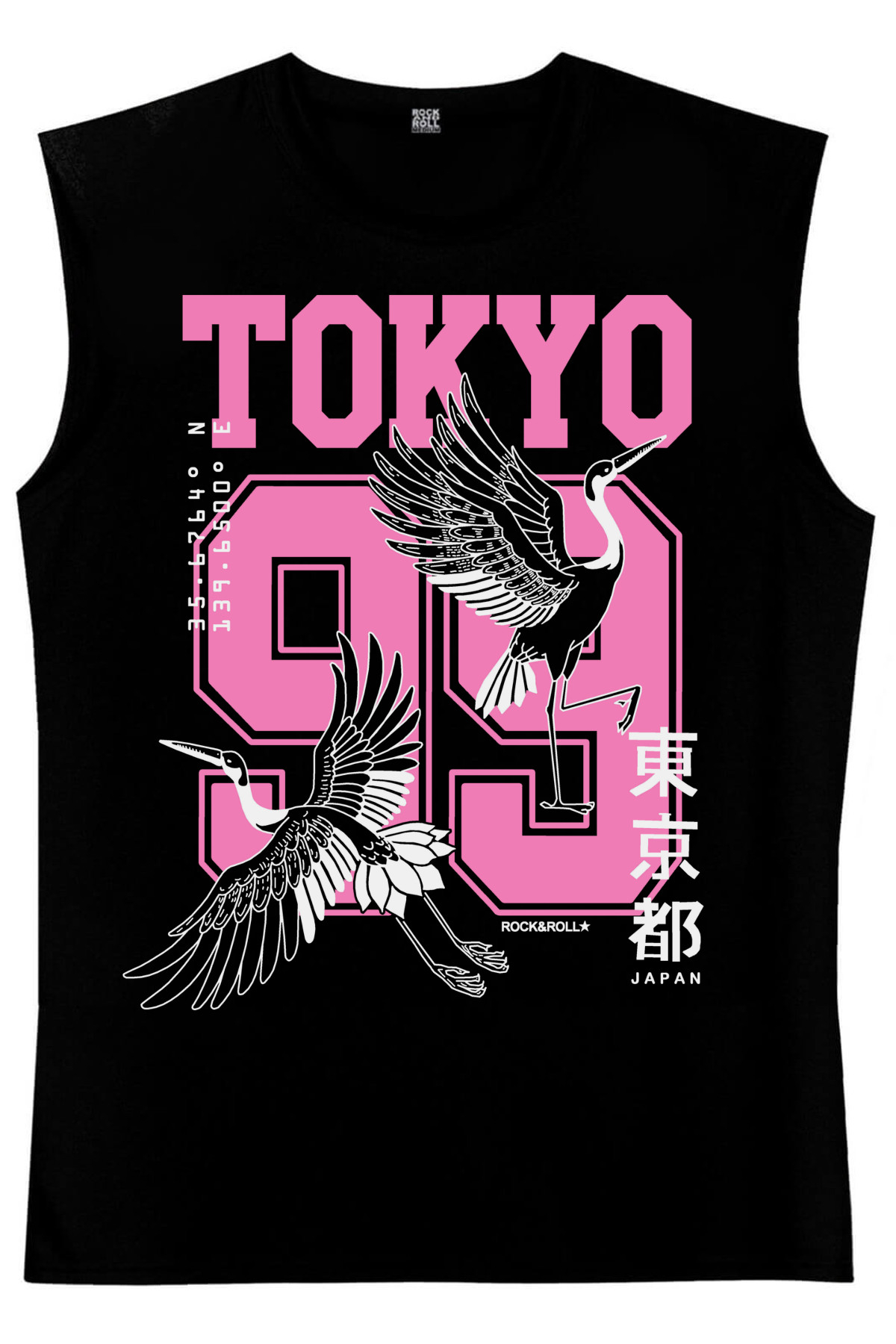 Tokyo 99 Siyah Kesik Kol | Kolsuz Baskılı Erkek T-shirt