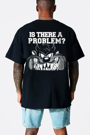 Taz Problem Siyah Kısa Kollu Arka Baskılı Oversize Erkek T-shirt - Thumbnail