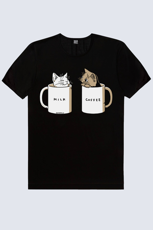 Sütlü Sade Siyah Kısa Kollu Erkek T-shirt - Thumbnail