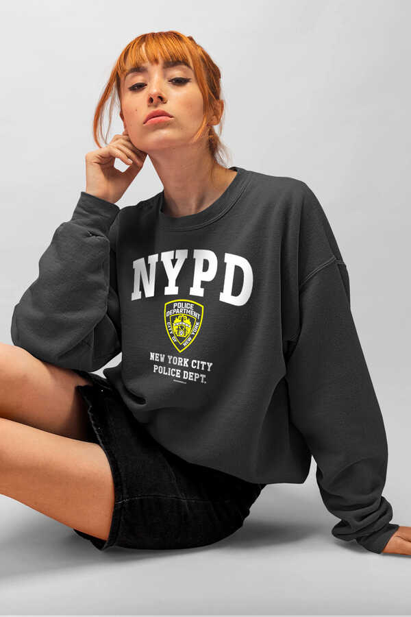 NYPD Antrasit Bisiklet Yaka Kalın Kadın Oversize Sweatshirt