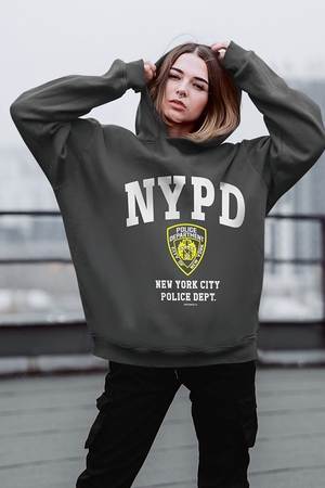 NYPD Antrasit Kapüşonlu Kalın Oversize Kadın Sweatshirt - Thumbnail