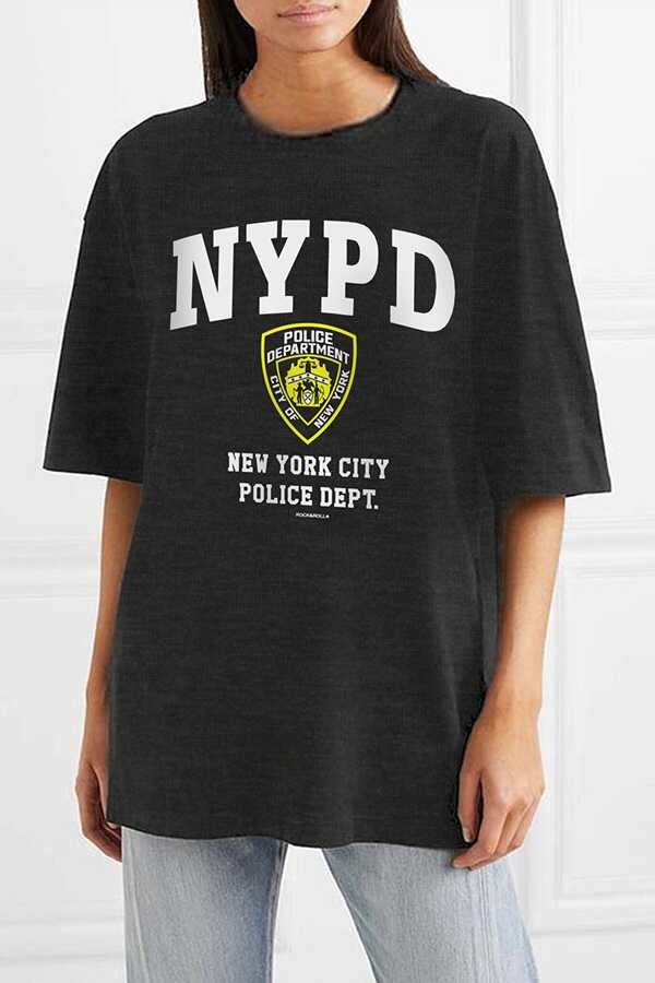 NYPD Antrasit Oversize Kısa Kollu Kadın T-shirt