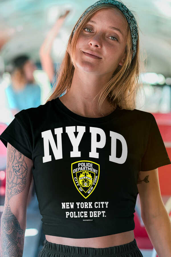 NYPD Kısa, Kesik Crop Top Siyah Kadın | Bayan Tişört