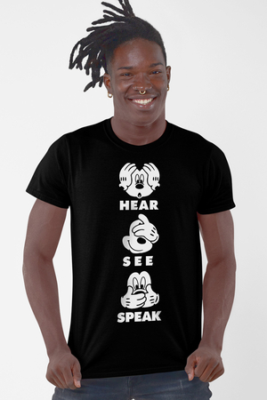 Görme Duyma Siyah Kısa Kollu Erkek T-shirt - Thumbnail