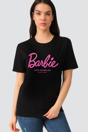 Barbie Siyah Kısa Kollu Kadın T-shirt - Thumbnail