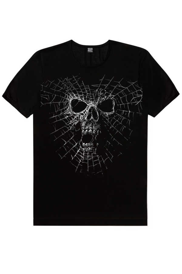 Örümcek Kurukafa Kısa Kollu Siyah Erkek T-shirt