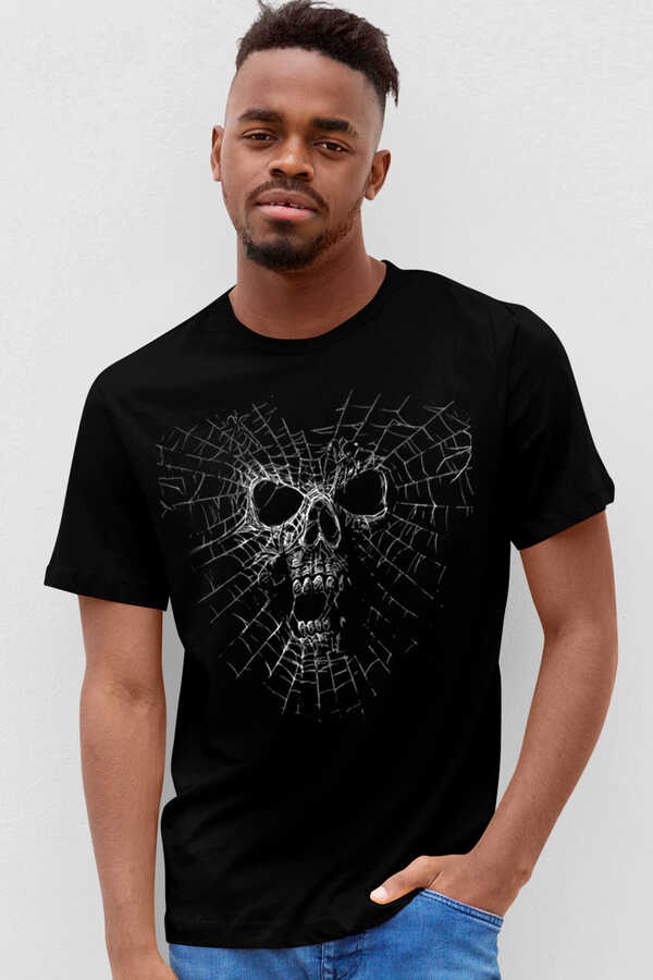 Örümcek Kurukafa Kısa Kollu Siyah Erkek T-shirt
