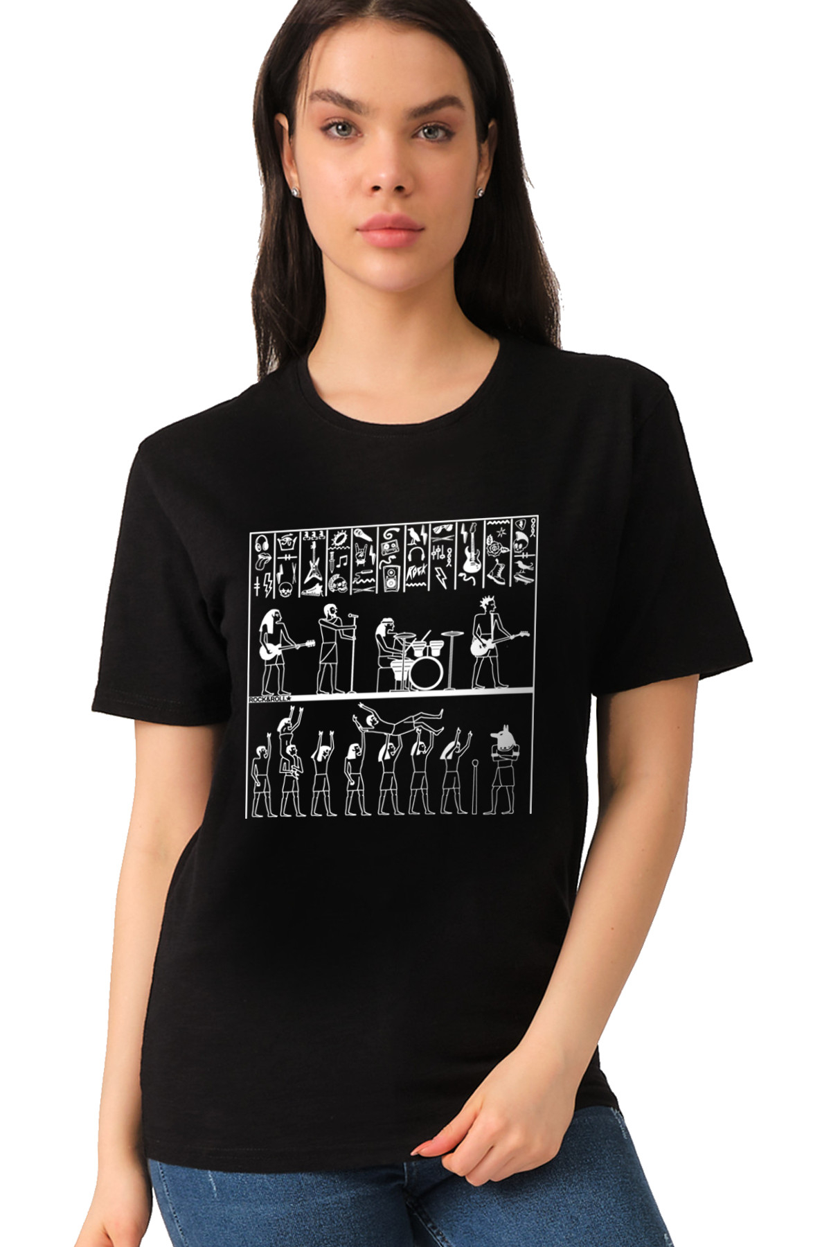 Firavun Rock Siyah Kısa Kollu Kadın T-shirt