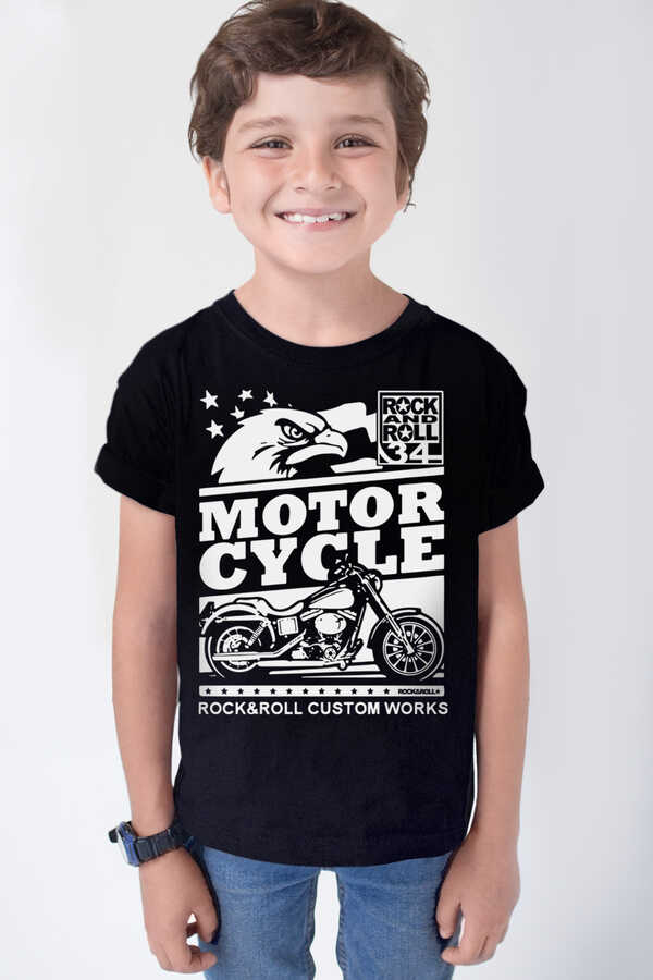 Özel Yapım Moto Kısa Kollu Siyah Çocuk T-shirt