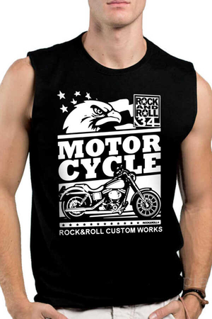 Rock & Roll - Özel Yapım Moto Siyah Kesik Kol | Kolsuz Erkek T-shirt | Atlet