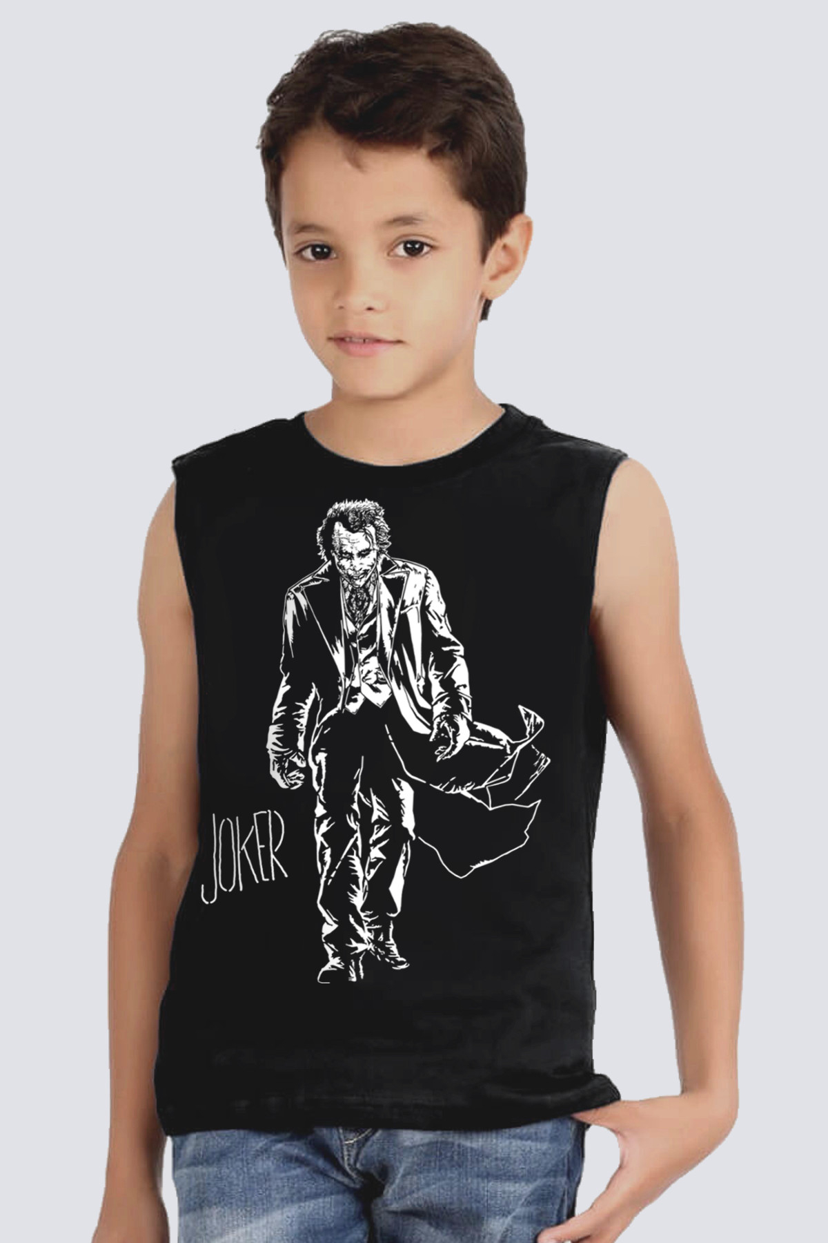 Paltolu Joker Siyah Kesik Kol | Kolsuz Çocuk T-shirt | Atlet