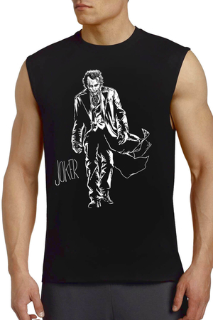 Rock & Roll - Paltolu Joker Siyah Kesik Kol | Kolsuz Erkek T-shirt | Atlet