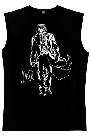 Paltolu Joker Siyah Kesik Kol | Kolsuz Erkek T-shirt | Atlet - Thumbnail