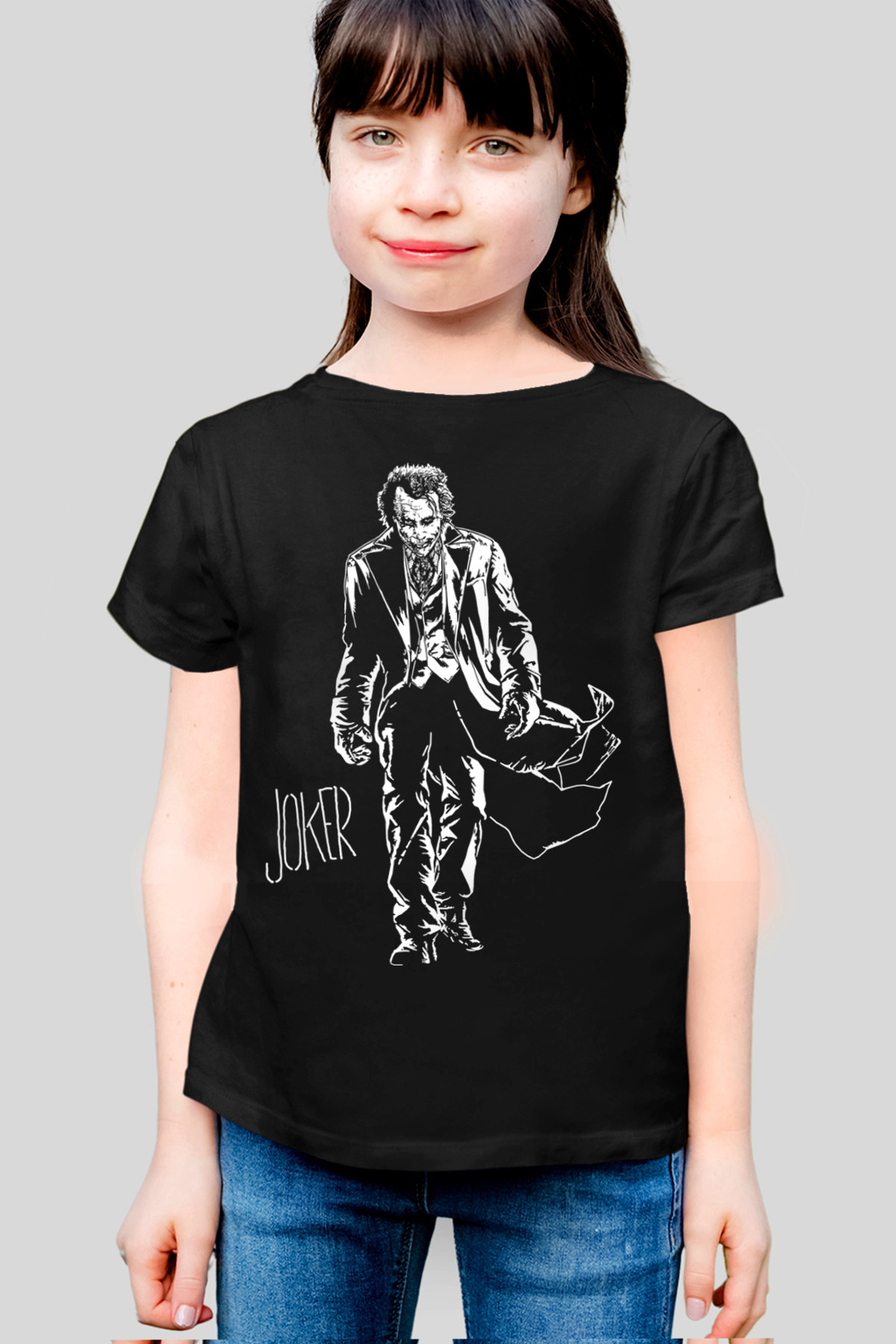 Paltolu Joker Siyah Kısa Kollu Çocuk T-shirt