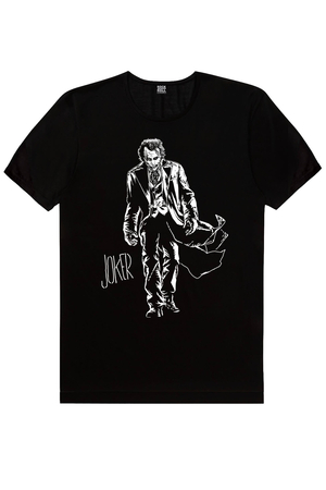 Paltolu Joker Siyah Kısa Kollu T-shirt - Thumbnail