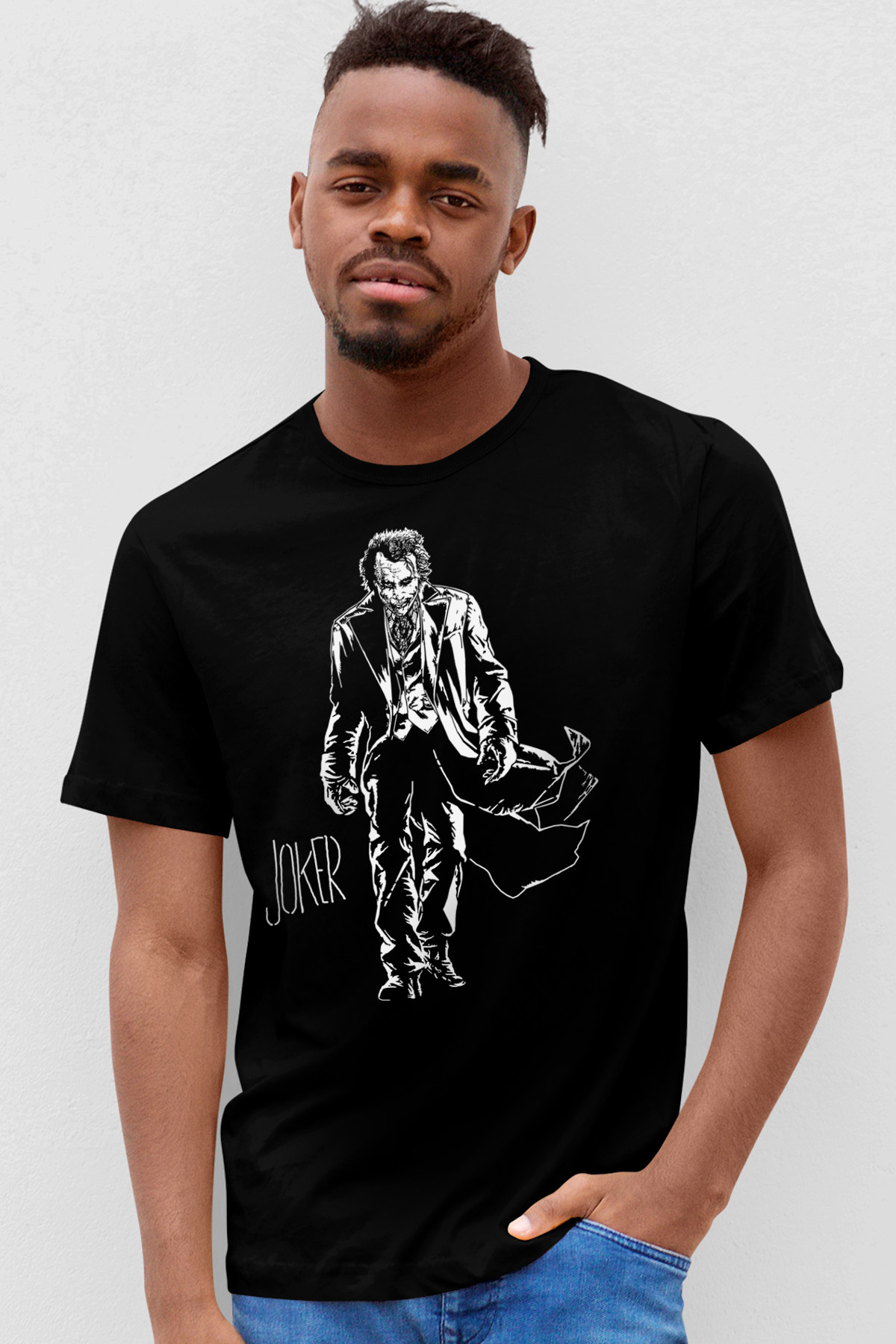 Paltolu Joker Siyah Kısa Kollu T-shirt